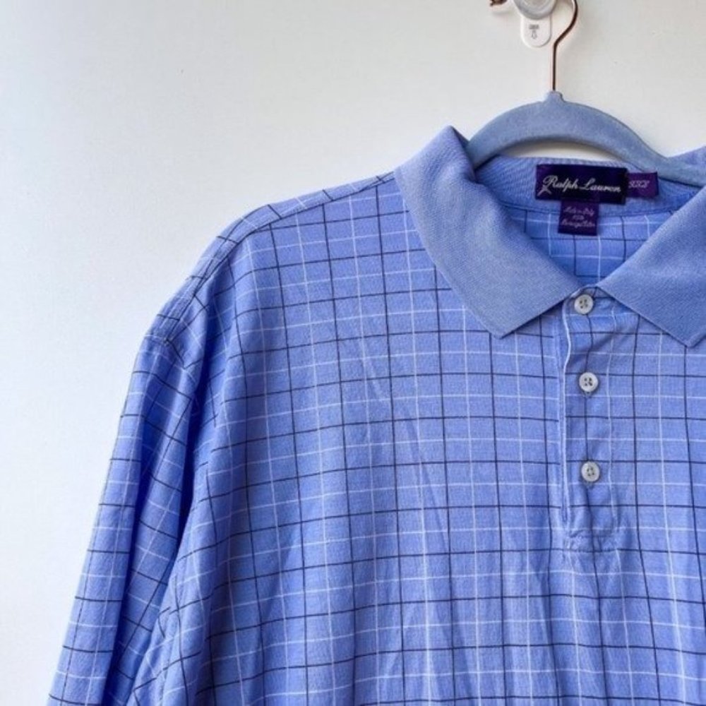 ❤️SOLD❤️Ralph Lauren Purple Label Cotton Blue Plaid Polo - Picture 6 of 9